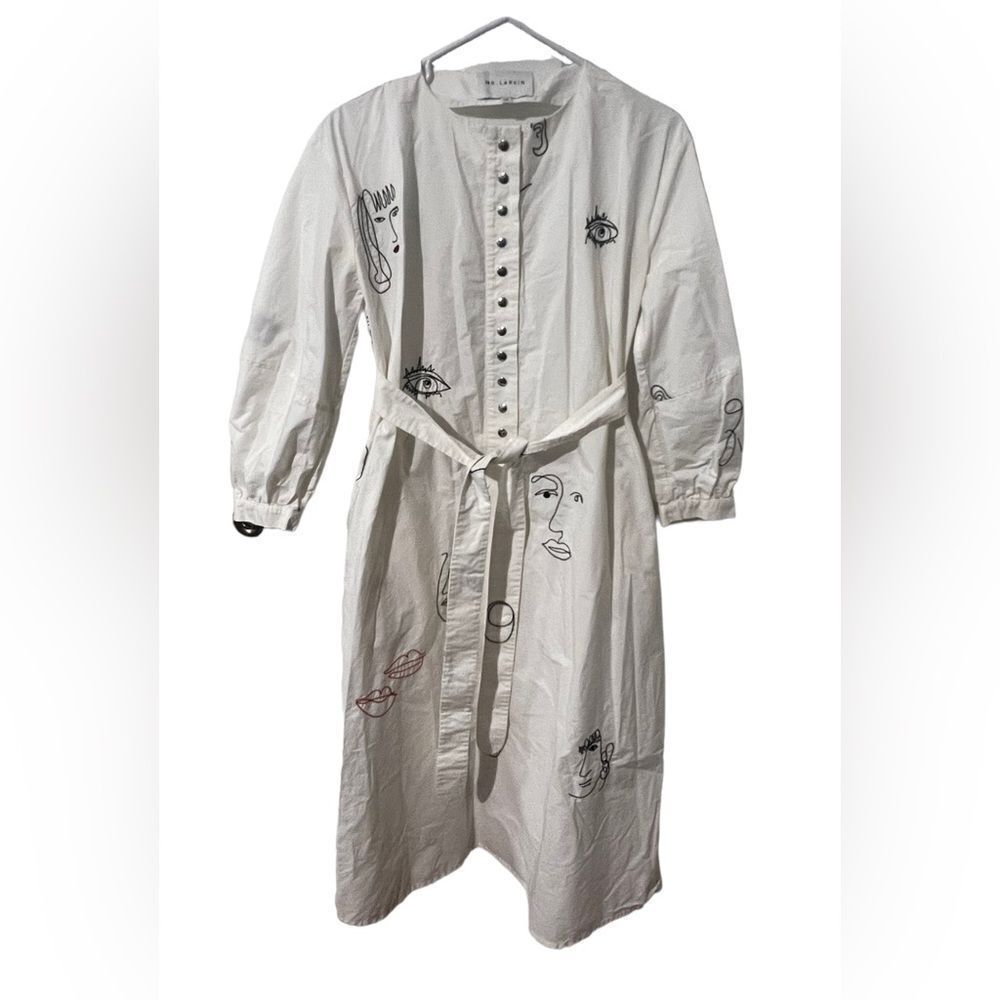 Mr. Larkin Denim Miller Dress hilma embroidery lips faces